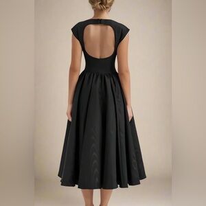 Black Backless A-line Dress with Cap Sleeves